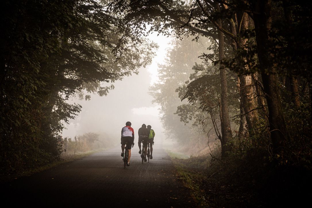 Fietsers in de mist